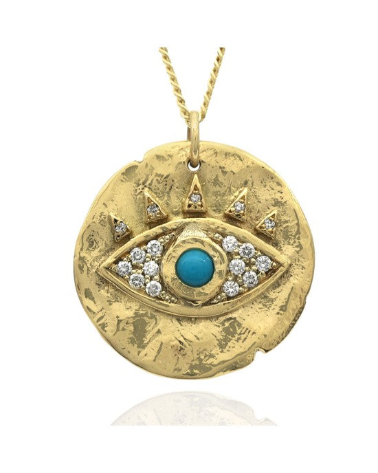 Diamond Pave and Turquoise Cabochon Evil Eye Necklace