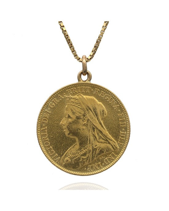 British Sovereign Coin Drop Necklace in Yellow Gold