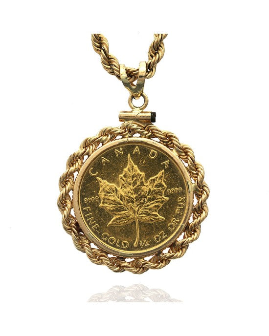 1/4 Oz Maple Coin on Rope Chain Necklace