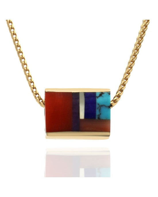 Mixded Gem Inlay Cube Drop on Wheat Chain