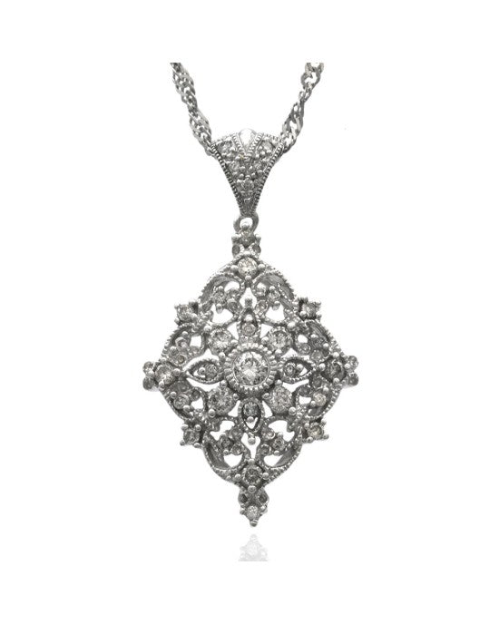 Diamond Shaped Cut Out Diamond Pendant on Cable Chain Necklace