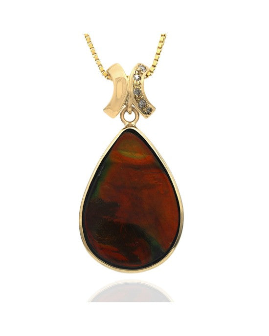 Ammolite and Diamond Accent Necklace in Yellow Gold