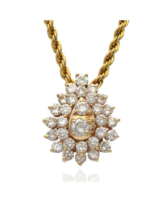 Diamond Teardrop Shaped Cluster Necklace in Yellow Gold