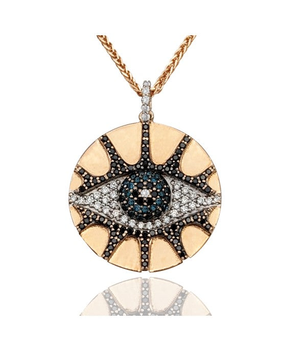 Bee Goddess Black, White and Blue Diamlnd Evil Eye Necklace