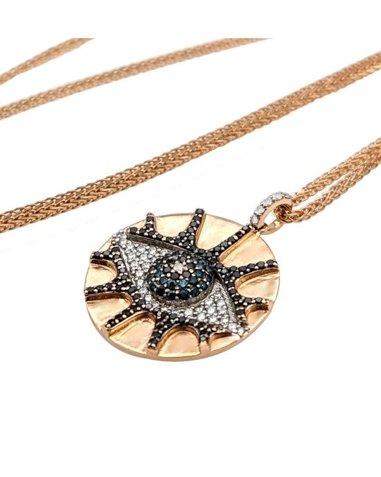 Bee Goddess Black, White and Blue Diamlnd Evil Eye Necklace