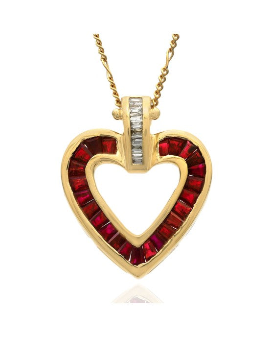 Ruby and Diamond Open Heart Necklace