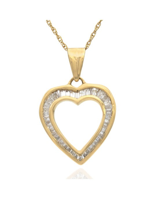 Diamond Open Heart Drop Necklace in Yellow Gold