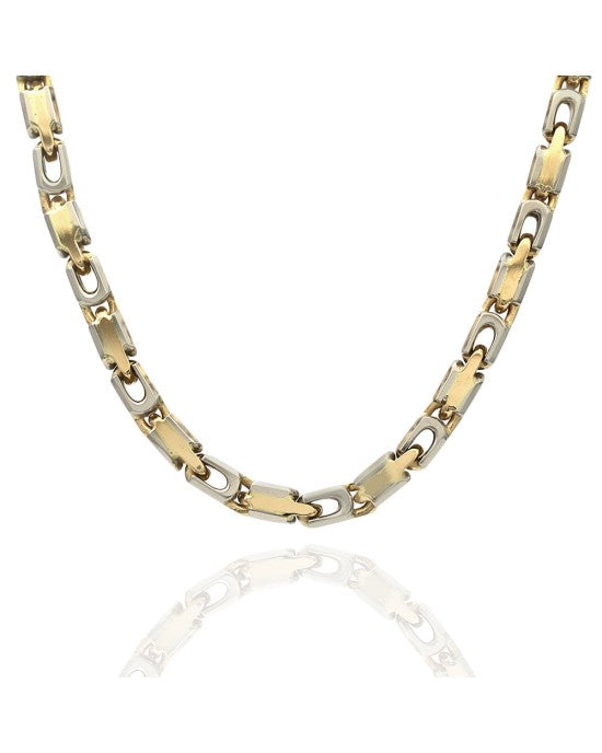 'U' Box Link Necklace in White and Yellow Gold