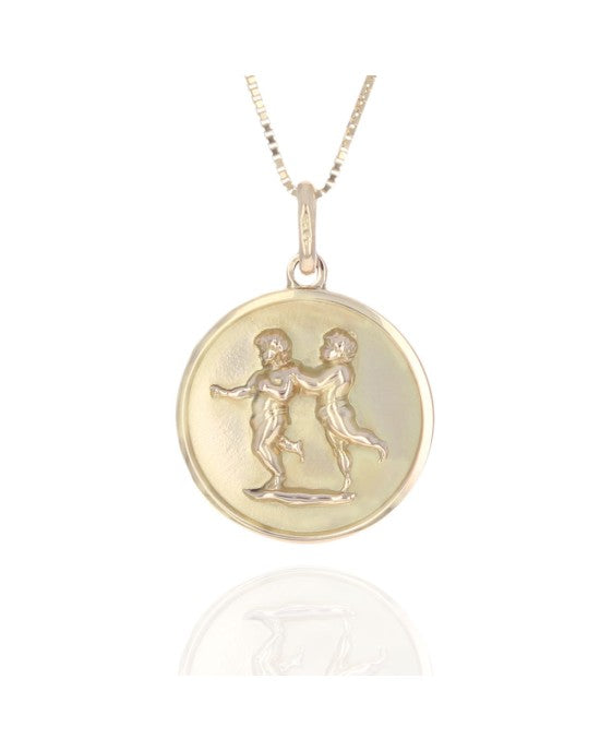 Gemini Zodiac Necklace in Yellow Gold