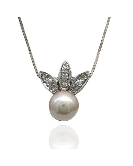 Pearl and Diamond Drop Necklace