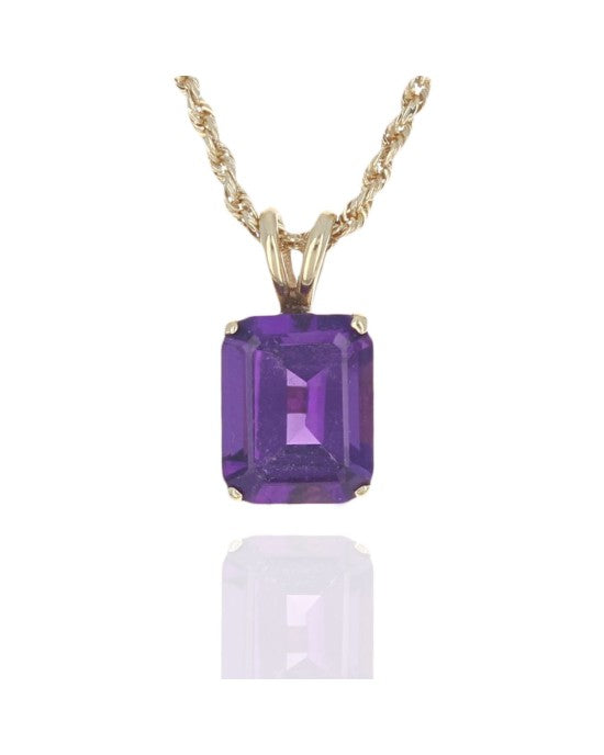 Emerald Cut Amethyst Drop Necklace