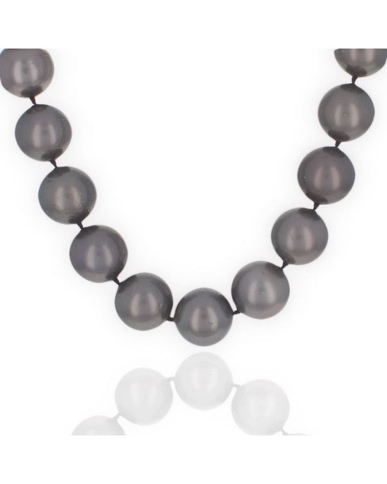 Black Tahitian Pearl Necklace with Pave Diamond Braided Clasp in Yellow Gold