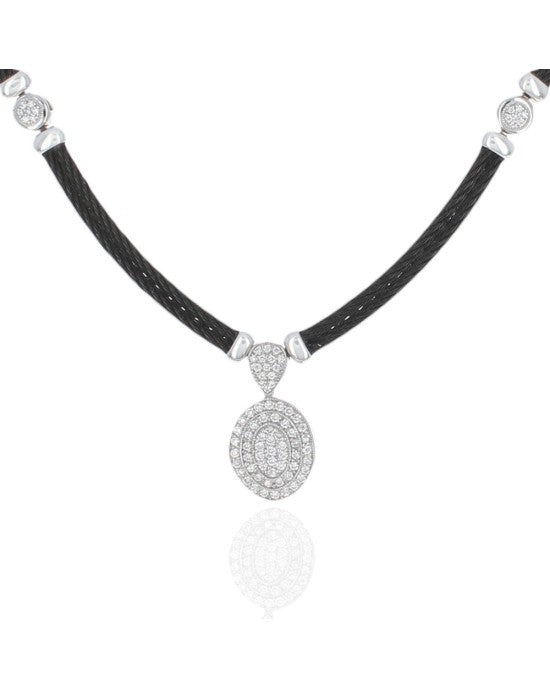 Charriol Pave Diamond Station Steel Cable Necklace in White Gold