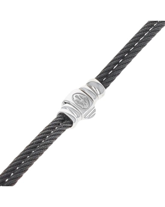 Charriol Pave Diamond Station Steel Cable Necklace in White Gold