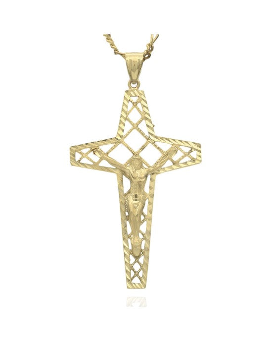 Large Open Cut Crucifix Necklace in Yellow Gold