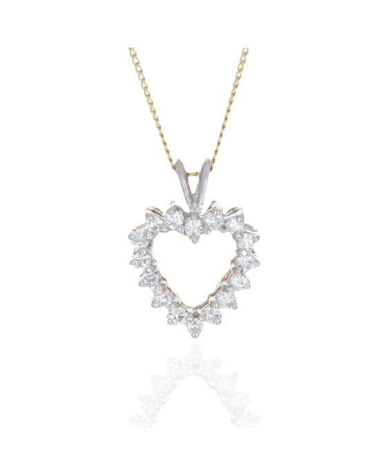 Reversible Emerald and Diamond Open Heart Necklace in White and Yellow Gold