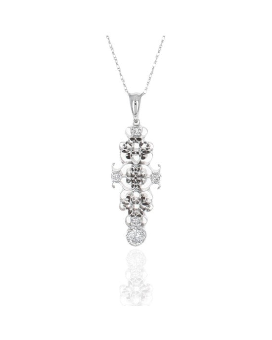 Diamond Elongated Scroll Motif Drop Necklace