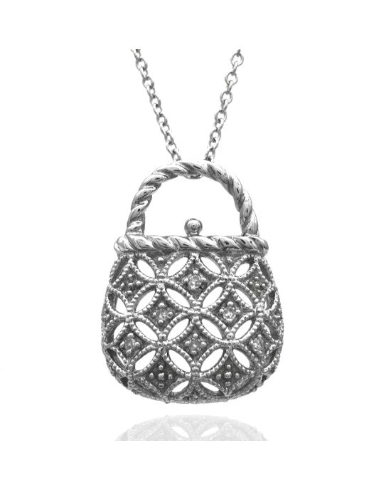 Diamond Open Cut Handbag Drop on Cable Chain