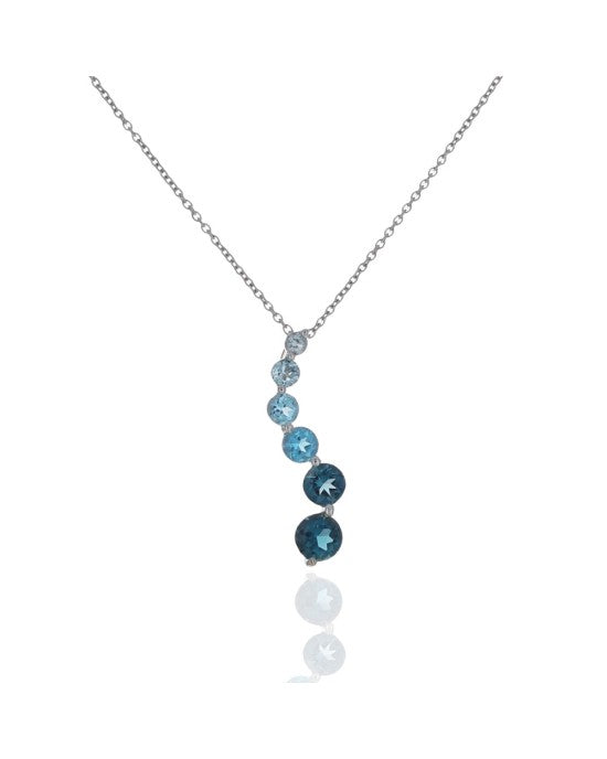 Blue Topaz Swirl Drop Necklace in White Gold