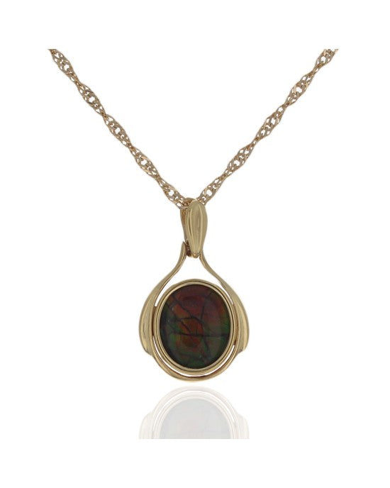 Ammolite Drop Necklace in Yellow Gold