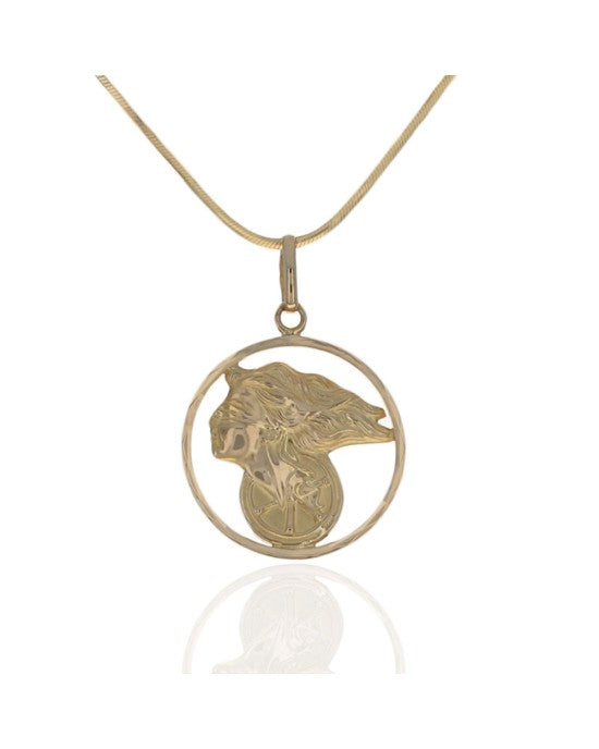 Lady Justice Medallion Necklace in Yellow Gold