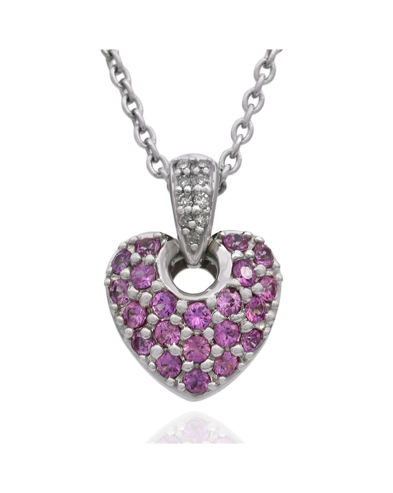 Pink Sapphire and Diamond Heart Drop Necklace