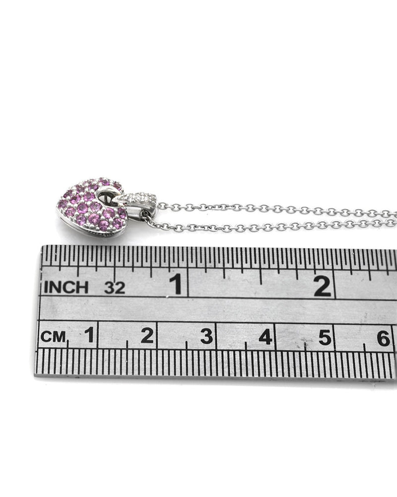 Pink Sapphire and Diamond Heart Drop Necklace