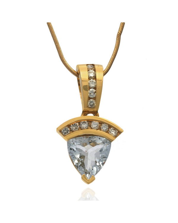 Aquamarine and Diamond Drop Necklace in Yellow Gold