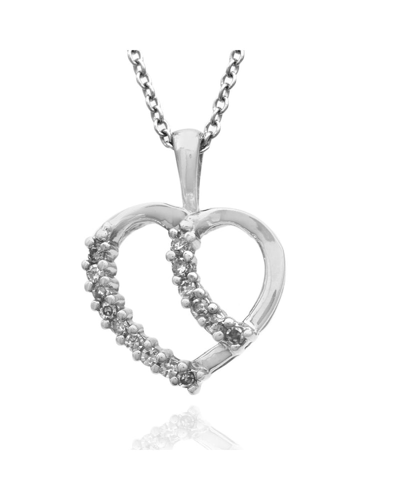 Diamond Open Heart Necklace in White Gold