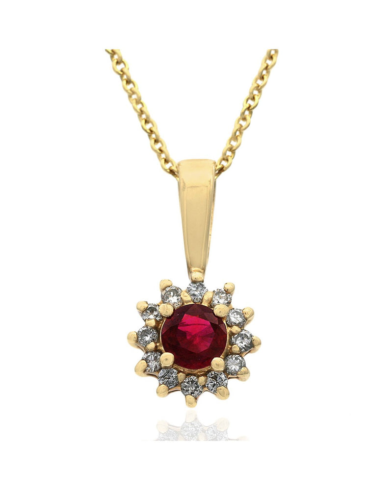 Ruby and Diamond Halo Drop on Cable Chain