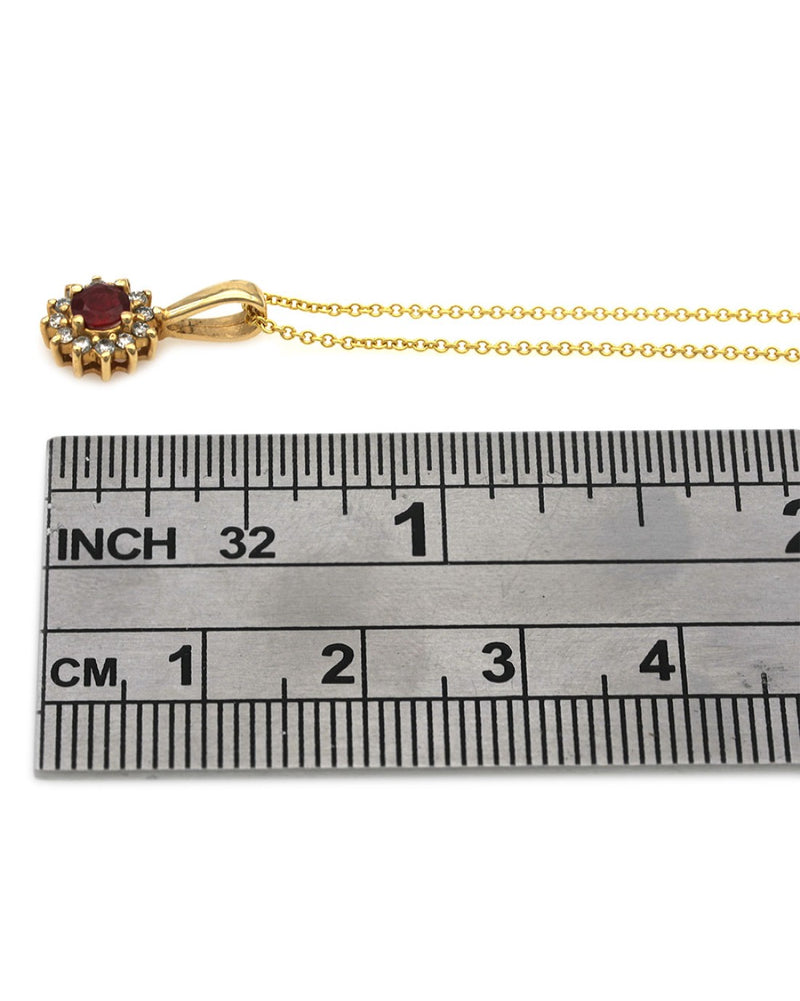 Ruby and Diamond Halo Drop on Cable Chain