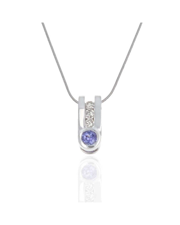 Tanzanite and Diamond Drop on Snake Chain Necklace