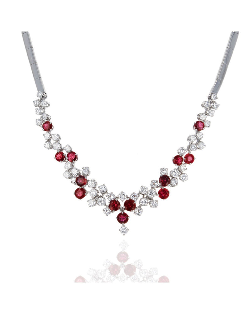 Ruby and Diamond Station Necklace in White Gold