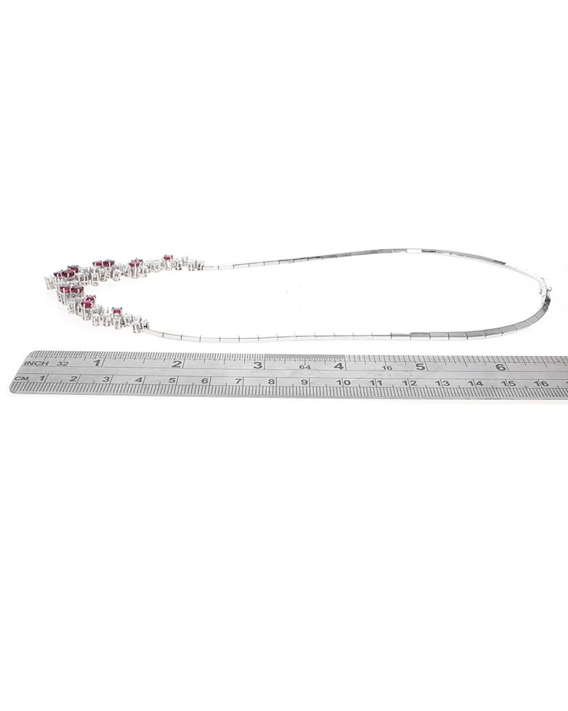 Ruby and Diamond Station Necklace in White Gold