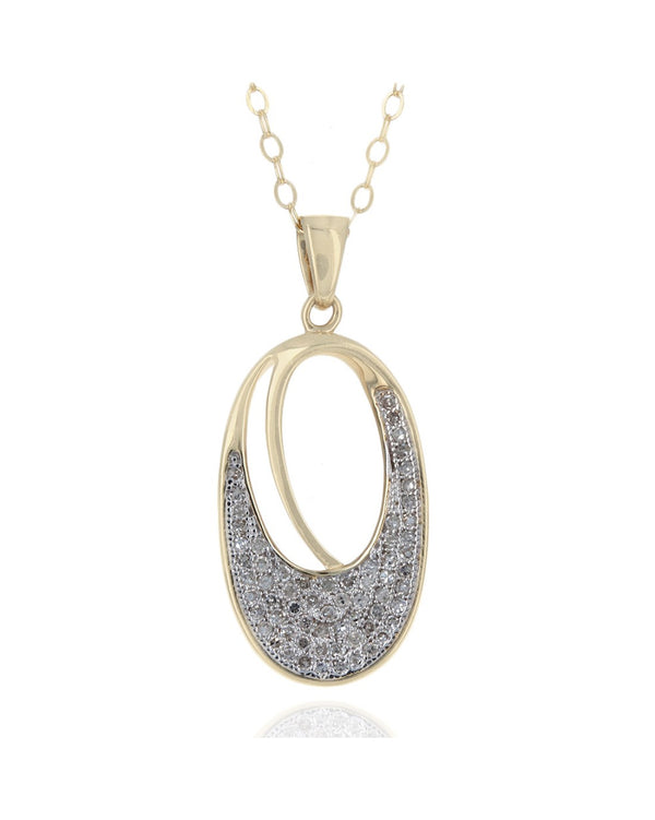 Pave Diamond Open Oval Drop Necklace in White and Yellow Gold