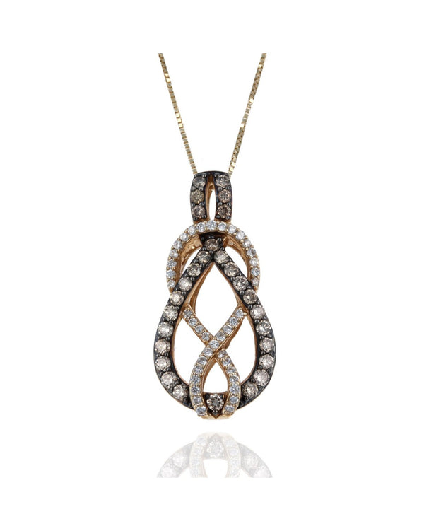 Le Vian Chocolate and Vanilla Diamond Intertwined Teardrop Necklace in Yellow Gold