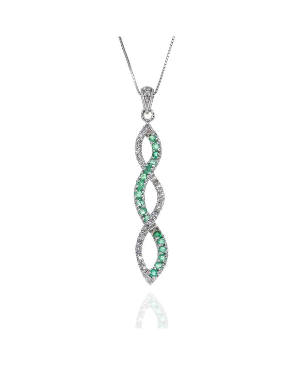 Green Beryl and Diamond Crossover Necklace in White Gold