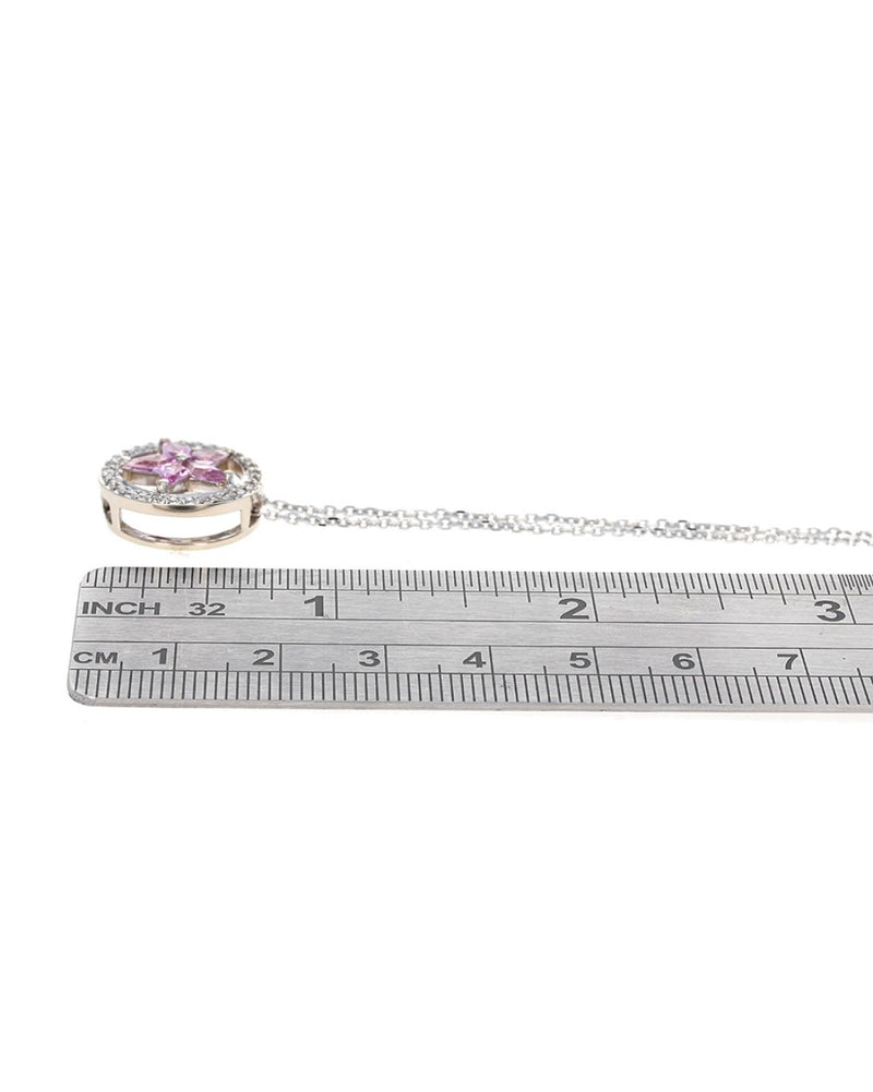 Pink Sapphire Star and Diamond Halo Drop Necklace