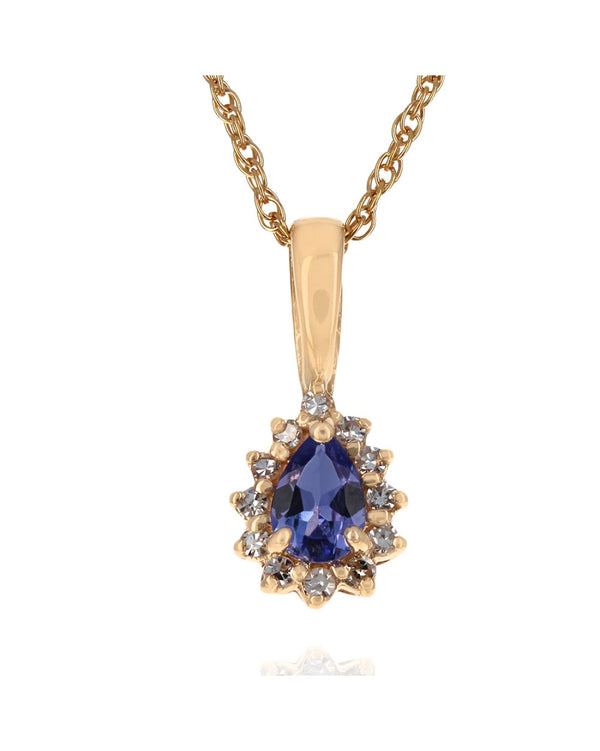 Tanzanite and Diamond Halo Pear Shaped Drop Necklace