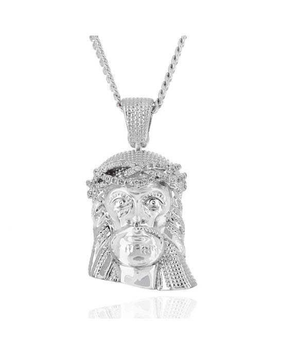 Jesus Head Pendant Necklace with Diamond Crown of Thorns