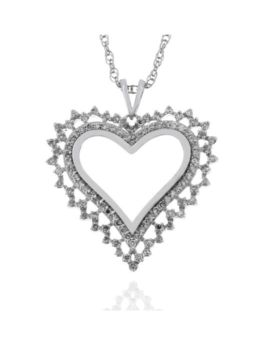 Diamond Open Heart Halo Pendant on Lace Chain