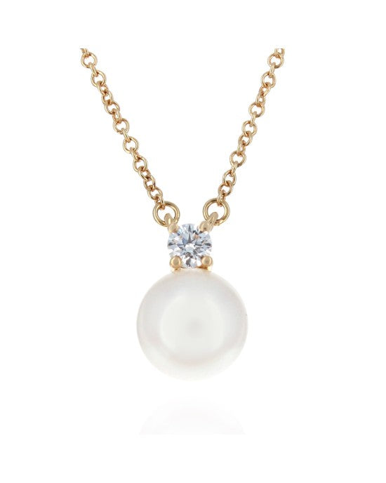 Tiffany & Co. Pearl and Diamond Drop Necklace in Yellow Gold