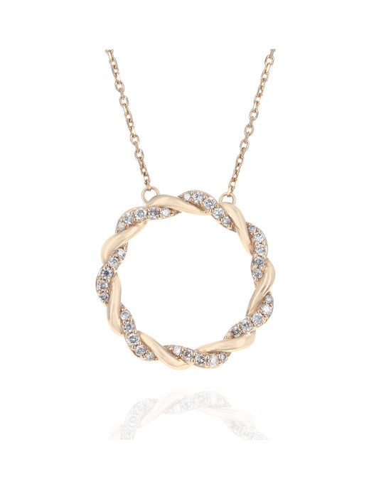 Diamond Intertwined Open Circle Drop Necklace in Yellow Gold