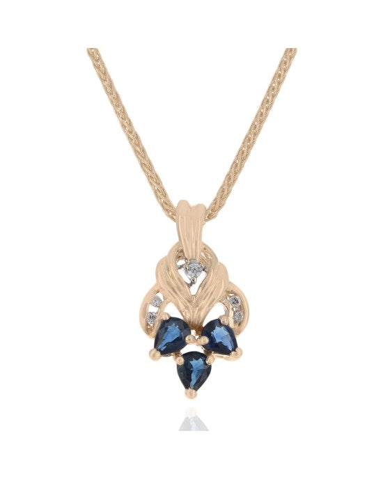 Blue Sapphire and Diamond Drop Necklace in Yellow Gold