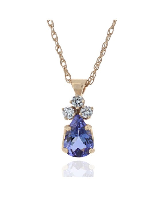 Tanzanite and Diamond Drop Necklace in Yellow Gold