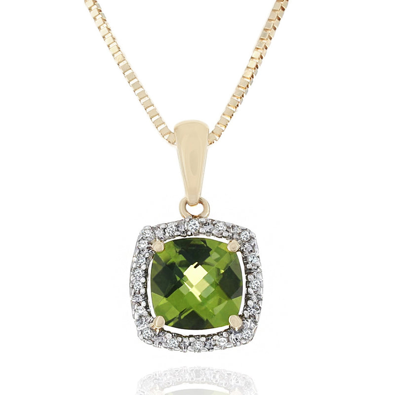Peridot and Diamond Halo Drop Necklace in Yellow Gold