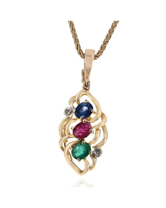 Multi-Gem Swirl Drop Necklace in Yellow Gold