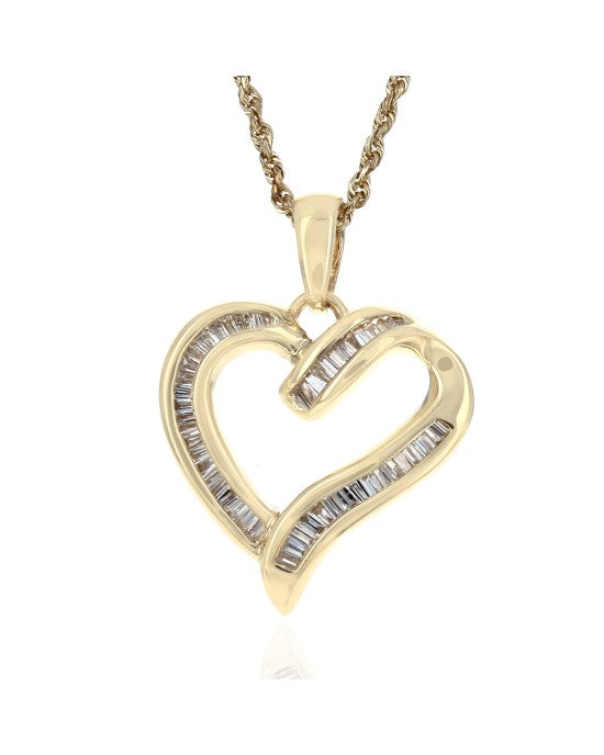 Diamond Open Heart Drop Necklace in Yellow Gold