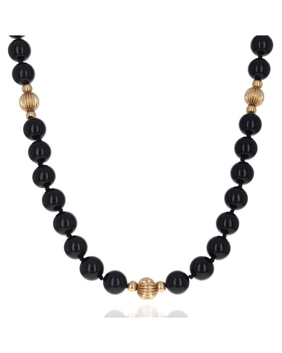 Black Onyx and Gold Bead Necklace