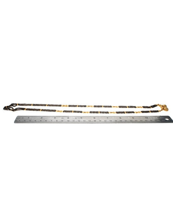 Black Onyx Bead and Gold Station 3 Strand Necklace in 22K Yellow Gold